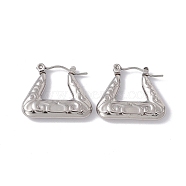 304 Stainless Steel Trapezoid Hoop Earrings for Women, Stainless Steel Color, 18x22x3.5mm, Pin: 0.6mm(EJEW-E199-15P)