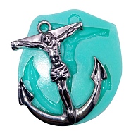 Cross & Anchor Pendant Food Grade Silicone Molds, Resin Casting Molds, for UV Resin, Epoxy Resin Jewelry Making, Turquoise, 57x50x10mm, Hole: 4mm, Inner Diameter: 49.5x42mm(DIY-M040-06)