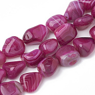 Natural Striped Agate/Banded Agate Beads Strands, Tumbled Stone, Dyed, Nuggets, Old Rose, 10~21x10~16x7~12mm, Hole: 1mm, about 23pcs/strand, 16.14 inch(G-S299-84B)