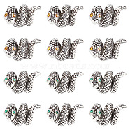 12Pcs 2 Colors Alloy European Beads, Large Hole Beads, with Rhinestone, Snake, Antique Silver, Mixed Color, 14x9~10mm, Hole: 4.3mm, 6pcs/color(FIND-GF0003-96)