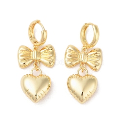 Bowknot Brass Hoop Earrings for Women, Golden, Heart, 45x20.5mm(EJEW-S231-03G-02)