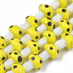 Mushroom Handmade Lampwork Beads Strands, Yellow, 12.5~14x10~11mm, Hole: 1.2~1.5mm, about 24~25pcs/strand, 12.20 inch~12.99 inch(31cm~33cm)(LAMP-R116-08A)