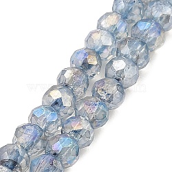 Spray Painted Imitation Jade Glass Beads Strands, AB Color Plated, Faceted, Round, Slate Gray, 4x3.5mm, Hole: 1mm, about 135pcs/strand, 18.90''(48cm)(GLAA-P058-01A-03)