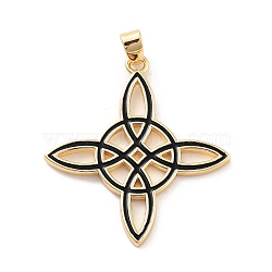 Rack Plating Brass Enamel Pendants, Cadmium Free & Lead Free, Long-Lasting Plated, Real 18K Gold Plated, Witches Knot Wiccan Symbol Charm, Black, 33x30x2mm, Hole: 6x3mm(KK-C063-07G)