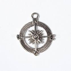 Tibetan Style Alloy Pendants, Cadmium Free & Lead Free, Flat Round, Antique Silver Color, Size: about 30mm long, 25mm wide, 2mm thick, hole: 3mm(TIBEP-12683-S-LF)
