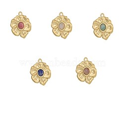 304 Stainless Steel & Natural Gemstone Beaded Pendants, Flower Charm, Ion Plating(IP), 25x24mm(STAS-OY010-25G)