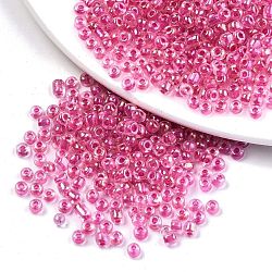 8/0 Glass Seed Beads, Inside Colours, Round Hole, Round, Transparent Colours Rainbow, Camellia, 8/0, 3~4x2~3mm, Hole: 0.8mm, about 15000pcs/bag(SEED-A016-3mm-205)