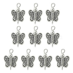 Tibetan Style Alloy Connector Charms, Butterfly Links with Brass Loops, Antique Silver & Platinum, 16x10x3.5mm, Hole: 2mm(PALLOY-YW0001-46)