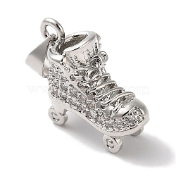 Rack Plating Brass & Cubic Zirconia Pendants, Cadmium Free & Lead Free, Long-Lasting Plated, Shoes, Platinum, 15x14.5x8mm, Hole: 5mm(KK-L216-064P)