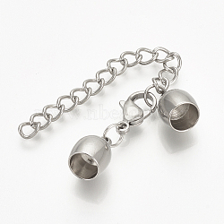 201 Stainless Steel Chain Extender, with Tube Cord Ends and Lobster Claw Claspss, Stainless Steel Color, 38mm long, Lobster: 12x7x3.5mm, Cord End: 10.5x6.5mm, 4mm Inner Diameter, Chain Extenders: 48~50mm(STAS-S076-83)
