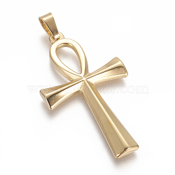 304 Stainless Steel Pendants, Ankh Cross, Golden, 44.5x25.5x3mm, Hole: 4x6mm(STAS-F210-03G)