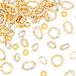 HOBBIESAY 210Pcs 7 Style CCB Plastic Linking Rings, Quick Link Connectors, For Jewelry Cable Chains Making, Flower & Round Ring & Oval & Twist, Golden, 13~29x3~12x3~4.5mm, Inner Diameter: 4~16mm, 30pcs/style(CCB-HY0001-03)