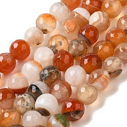 Natural Agate(Dyed & Heated) Beads Strands, Faceted, Round, Dark Orange, 8~8.5mm, Hole: 0.8mm, about 48pcs/strand, 15~15.12''(38.1~38.4cm)(G-H066-B05-02)