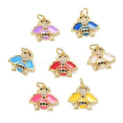 Brass Micro Pave Cubic Zirconia Pendants, Real 18K Gold Plated, Long-Lasting Plated, with Enamel, Bug, Mixed Color, 13x14x3mm, Hole: 3.4mm(KK-P201-09G)