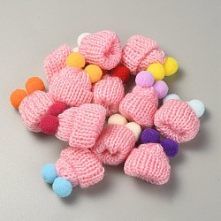 Woolen Crochet Mini Hat with Double Pom Pom Ball, Ornament Accessories, Pink, 35x31x28mm(DIY-WH0032-56K)