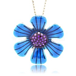 Antique Silver Plated Alloy Enamel Flower Pendants, Dodger Blue, 34x34x8mm, Hole: 3mm(ENAM-N021-03)