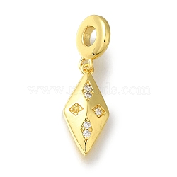 Rack Plating Brass Pave Clear Cubic Zirconia European Dangle Charms, Rhombus Large Hole Pendants, Lead Free & Cadmium Free, Long-Lasting Plated, Golden, 30mm, Hole: 4mm(KK-H485-22G)