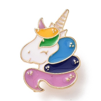 Unicorn Enamel Pin, Light Gold Plated Alloy Badge for Backpack Clothes, Colorful, 27x20x1.5mm