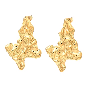 304 Stainless Steel Stud Earrings for Women, Textured Butterfly, Real 18K Gold Plated, 37.5x26.5mm