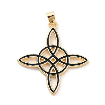 Rack Plating Brass Enamel Pendants, Cadmium Free & Lead Free, Long-Lasting Plated, Real 18K Gold Plated, Witches Knot Wiccan Symbol Charm, Black, 33x30x2mm, Hole: 6x3mm
