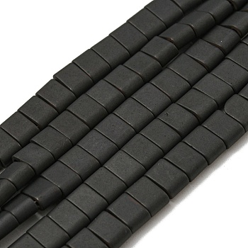 Electroplated Non-magnetic Synthetic Hematite Beads Strands, Rectangle, Matte Style, 2-Hole, Black, 6x4x3mm, Hole: 1.2mm, about 99pcs/strand, 15.55 inch(39.5cm)