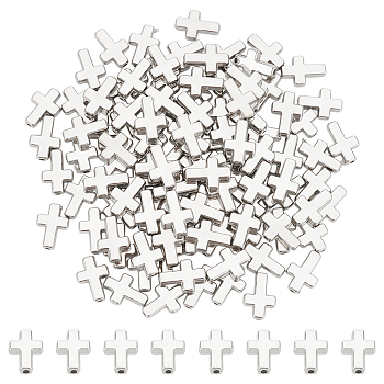 100Pcs CCB Plastic Beads, Cross, Platinum, 13x9x3mm, Hole: 1.5mm