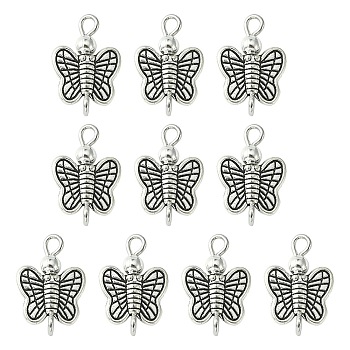 Tibetan Style Alloy Connector Charms, Butterfly Links with Brass Loops, Antique Silver & Platinum, 16x10x3.5mm, Hole: 2mm