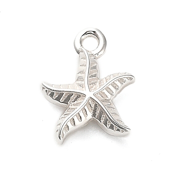 925 Sterling Silver Starfish Charms, with 925 Stamp, Silver, 9x7x2.5mm, Hole: 1mm