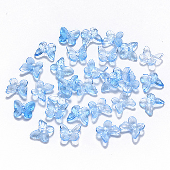 Transparent Spray Painted Glass Charms, with Glitter Powder, Butterfly, Light Sky Blue, 9.5x11x3mm, Hole: 0.8mm