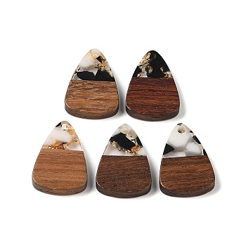 Resin & Wood Pendants, with Gold Foil, Triangle Charm, White, 23x15x3mm, Hole: 2mm