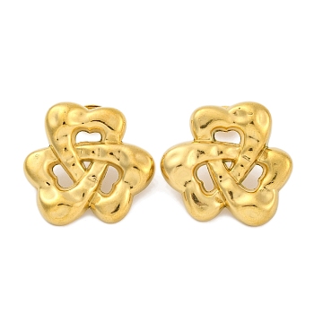 Flower Ion Plating(IP) 304 Stainless Steel Stud Earrings, Real 18K Gold Plated, 24x25.5mm