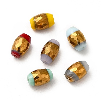 Opaque Electroplate Glass Beads, Half Golden Plated, Faceted, Oval, Mixed Color, 12x8mm, Hole: 0.8mm