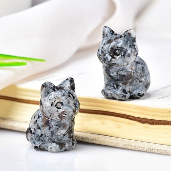 Natural Syenite Carved Healing Cat Figurines, Reiki Energy Stone Display Decorations, 30x23mm