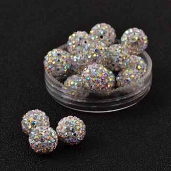 Pave Disco Ball Beads, Polymer Clay Rhinestone Beads, Grade A, Round, Crystal AB, PP14(2~2.1mm), 10mm, Hole: 1.0~1.2mm