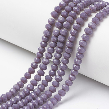 Opaque Solid Color Imitation Jade Glass Beads Strands, Faceted, Rondelle, Medium Purple, 6x5mm, Hole: 1mm, about 84~85pcs/strand, 41.5~42cm