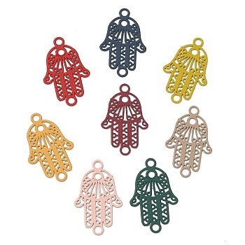 430 Stainless Steel Connector Charms, Etched Metal Embellishments, Religion Hamsa Hand Links, Mixed Color, 21x13x0.5mm, Hole: 1.8mm & 1.6mm