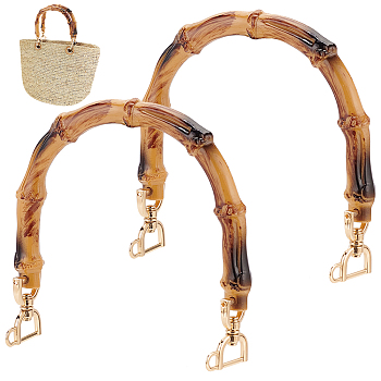 Arch Plastic Imitation Bamboo Shank Bag Handles, with Alloy Clasps, Peru, 12.5x13.35x2.15cm