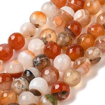 Natural Agate(Dyed & Heated) Beads Strands, Faceted, Round, Dark Orange, 8~8.5mm, Hole: 0.8mm, about 48pcs/strand, 15~15.12''(38.1~38.4cm)