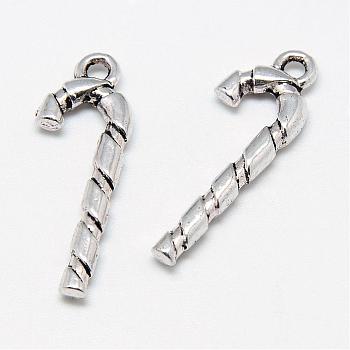 Tibetan Style Alloy Pendants, Christmas Candy Cane, Cadmium Free & Lead Free, Antique Silver, 26.5x9.5x3mm, Hole: 2mm, about 860pcs/1000g