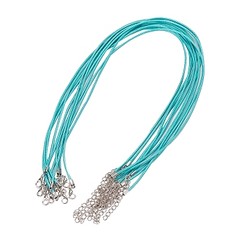 Waxed Cord Necklace Making, with Zinc Alloy Lobster Clasps, Platinum, Dark Turquoise, 17.8 inch~18 inch(45.5~46cm), 2mm