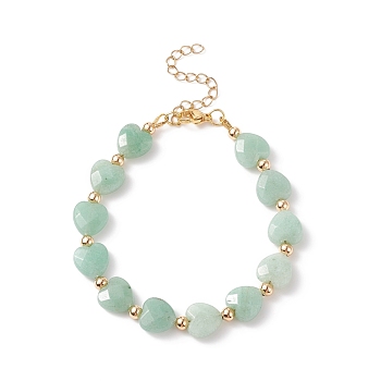 Natural Green Aventurine Heart Beaded Bracelet, Gemstone Jewelry for Women, 7-3/8 inch(18.7cm)