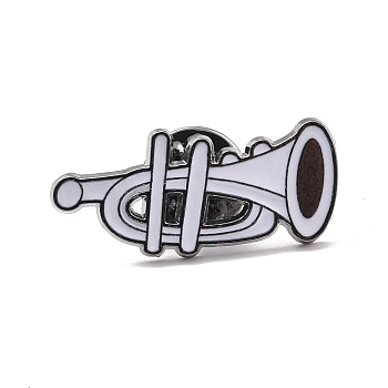 Trumpet Enamel Pin, Musical Instruments Alloy Badge for Backpack Clothes, Gunmetal, White, 30.5x13.5x1.5mm