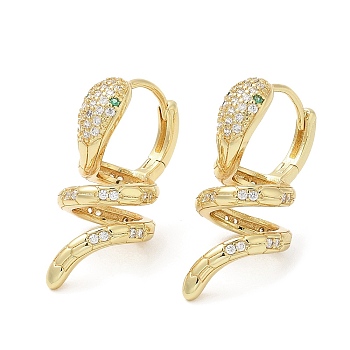 Rack Plating Brass Micro Pave Cubic Zirconia Hoop Earrings, Lead Free & Cadmium Free, Long-Lasting Plated, Snake, Real 18K Gold Plated, 30~30.5x13mm