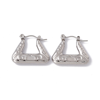 304 Stainless Steel Trapezoid Hoop Earrings for Women, Stainless Steel Color, 18x22x3.5mm, Pin: 0.6mm