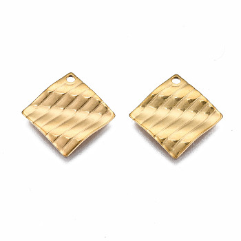 304 Stainless Steel Pendants, Twist Rhombus, Golden, 16x16x1.5mm, Hole: 1.4mm