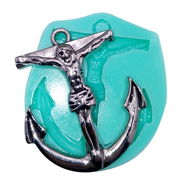 Cross & Anchor Pendant Food Grade Silicone Molds, Resin Casting Molds, for UV Resin, Epoxy Resin Jewelry Making, Turquoise, 57x50x10mm, Hole: 4mm, Inner Diameter: 49.5x42mm