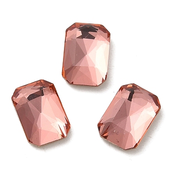 Glass Rhinestone Cabochons, Point Back & Back Plated, Faceted, Rectangle, Padparadscha, 8x5.5x2.5mm