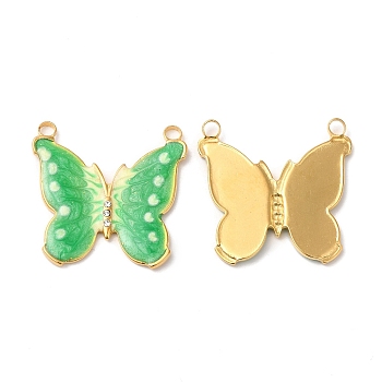 304 Stainless Steel Pave Crystal Rhinestone Pendants, with Enamel, Butterfly Charms, Real 18K Gold Plated, Lime Green, 24x25x2mm, Hole: 2mm