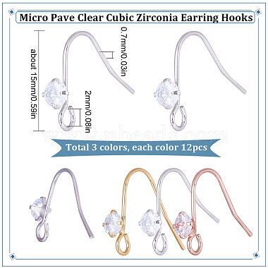 36Pcs 3 Colors Brass Micro Pave Clear Cubic Zirconia Earring Hooks(KK-SC0003-50)-2
