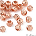 20Pcs Brass Spacer Beads, Long-Lasting Plated, Corrugated Round, Rose Gold, 4x3mm, Hole: 1.6mm(KK-YW0003-18B-RG)